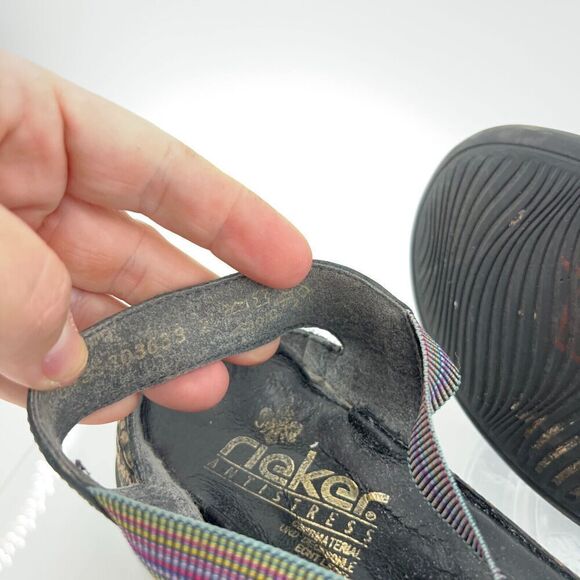 Rieker Daisy Sandals Size 41 9.5 Shoe Slingback Black Leather Multicolored Strap - Picture 11 of 14